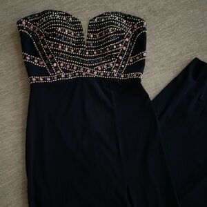 Elegant Navy Blue Long Evening Gown